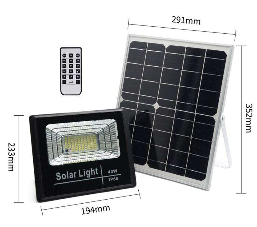 40W Super Bright LED Solar Flood Light With 5M Cable, Solar Panel & Remote Control
