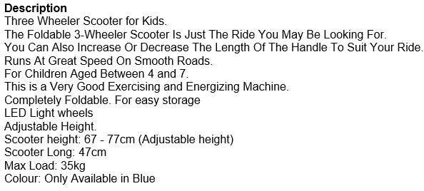 Three Wheel Metal Folding Skate Scooter with Led Lights & Double Back Wheels