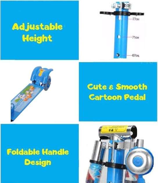 Three Wheel Metal Folding Skate Scooter with Led Lights & Double Back Wheels