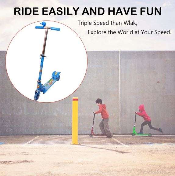 Three Wheel Metal Folding Skate Scooter with Led Lights & Double Back Wheels