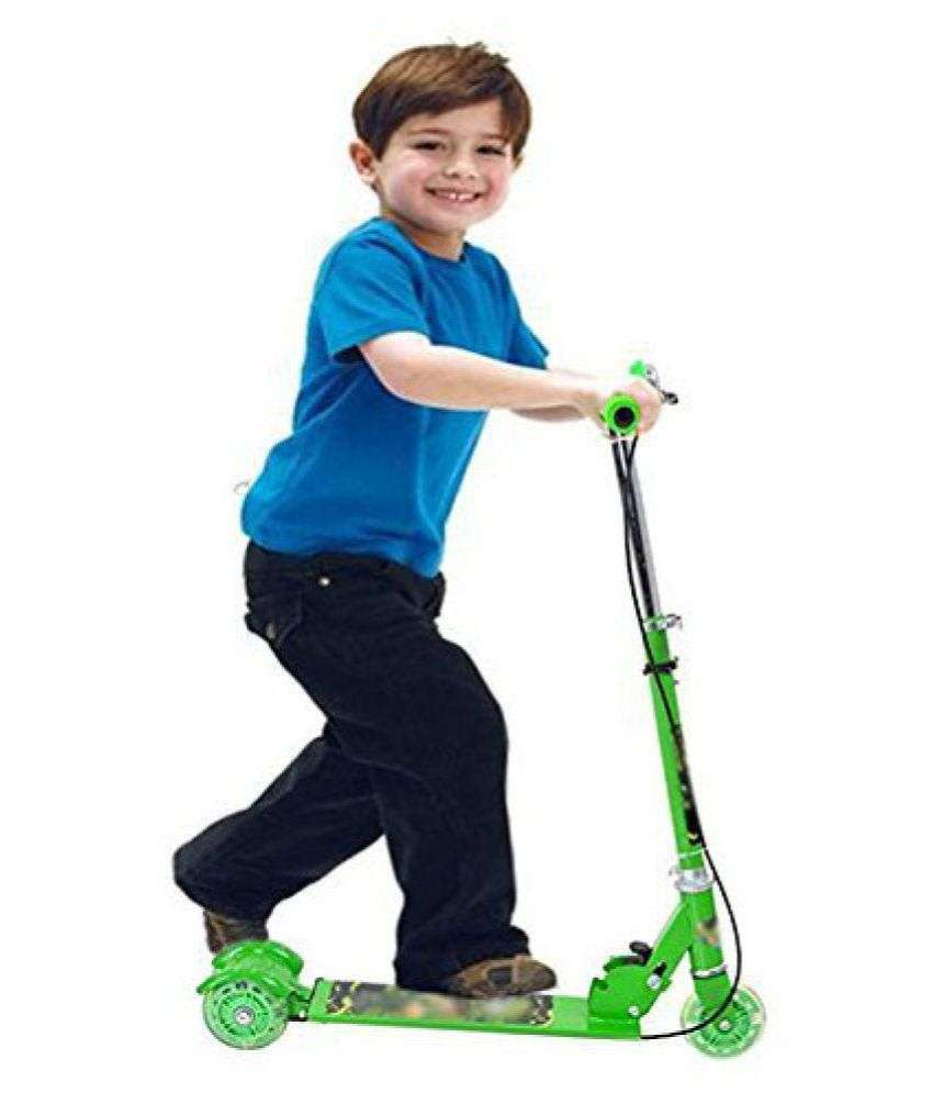 Three Wheel Metal Folding Skate Scooter with Led Lights & Double Back Wheels