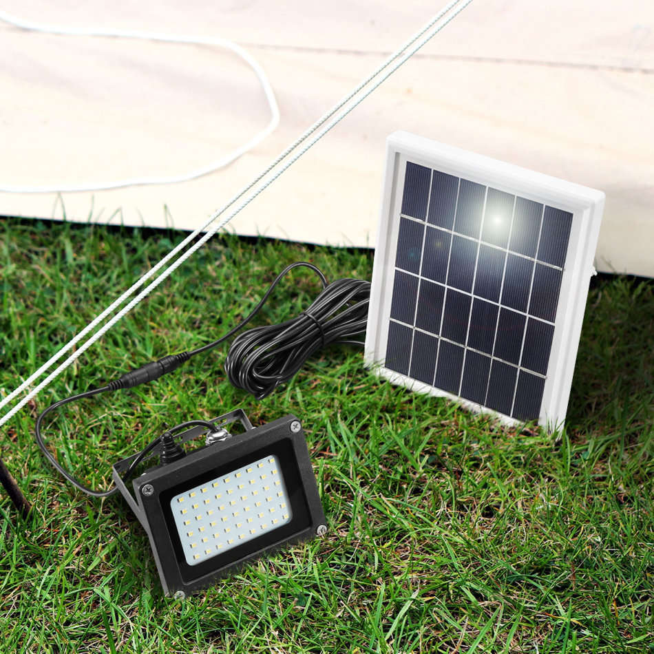 LED Solar Flood Light with 5 meter cable, Solar Panel, Bracket & Ground Stand, Day Night Sensor