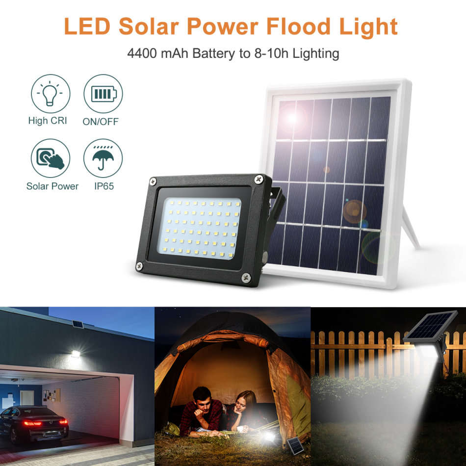 LED Solar Flood Light with 5 meter cable, Solar Panel, Bracket & Ground Stand, Day Night Sensor