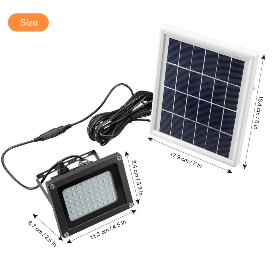 LED Solar Flood Light with 5 meter cable, Solar Panel, Bracket & Ground Stand, Day Night Sensor