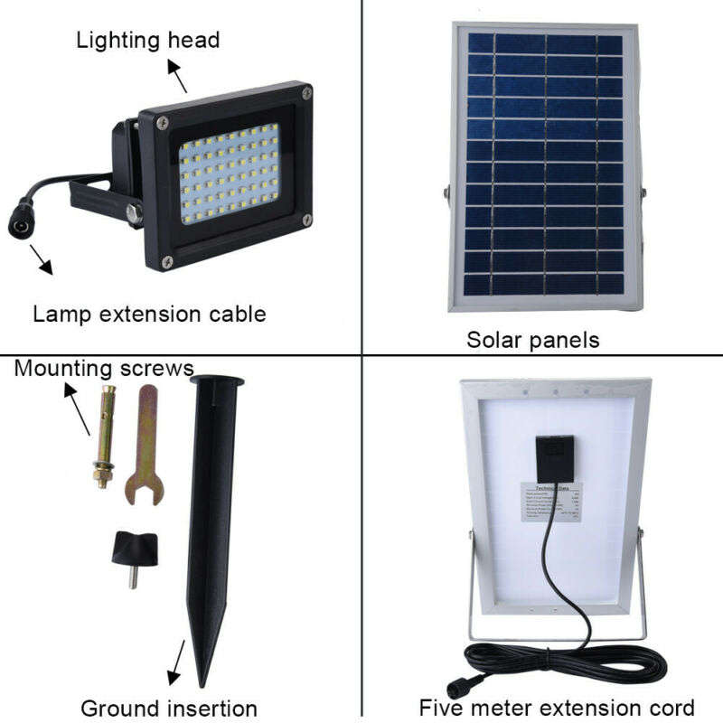 LED Solar Flood Light with 5 meter cable, Solar Panel, Bracket & Ground Stand, Day Night Sensor