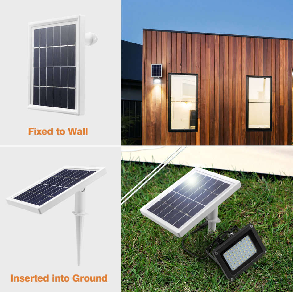 LED Solar Flood Light with 5 meter cable, Solar Panel, Bracket & Ground Stand, Day Night Sensor