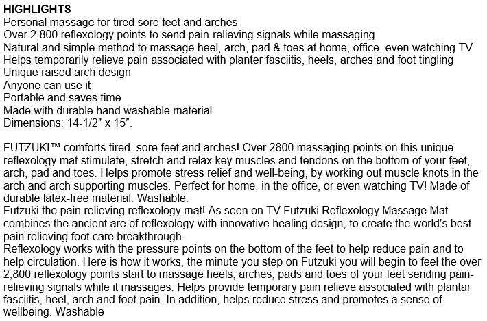Futzuki Reflexology Massage Mat the Worlds Best Pain Relieving Foot Care Breakthrough
