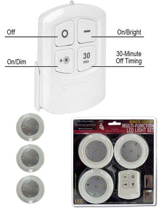 4 Piece Remote Control Multi-function LED Light Set with Dimmer Control & Timer