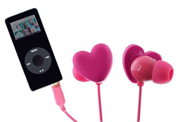 High Definition Sound Earphones in a Cool Pink Heart Shape