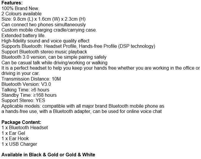 Bluetooth Wireless Stereo Headset with Mic, Hands-free Calls