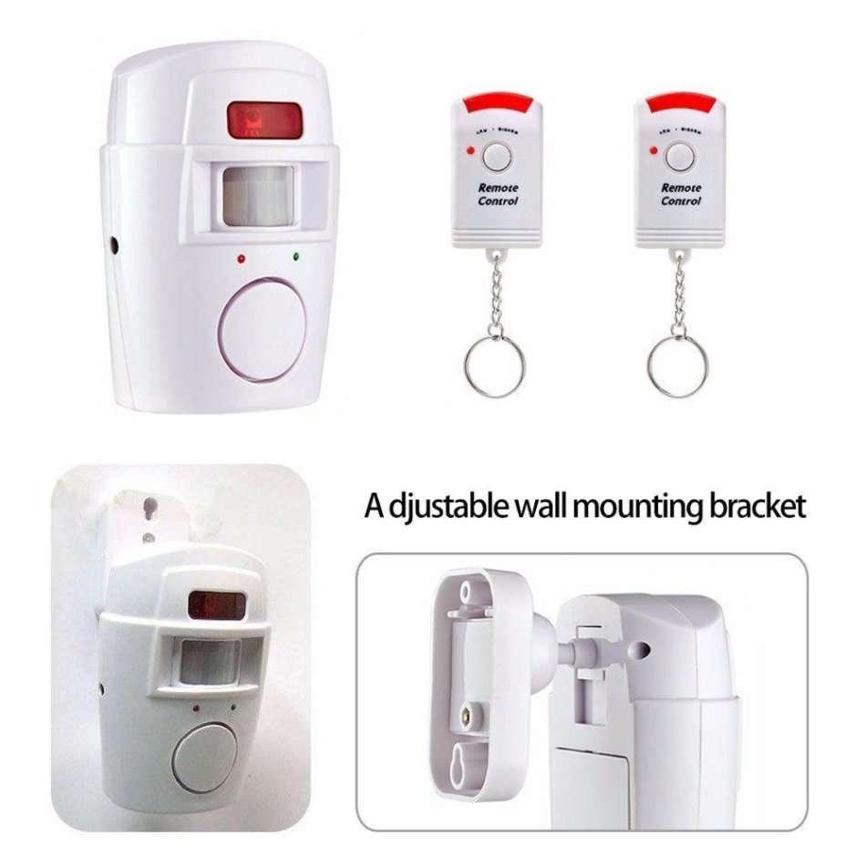 Wireless PIR Motion Sensor Alarm with 2 Remotes & Mount Bracket