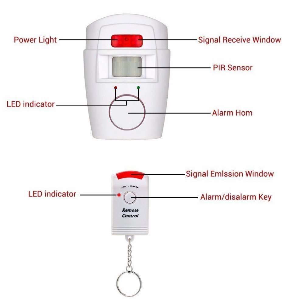 Wireless PIR Motion Sensor Alarm with 2 Remotes & Mount Bracket