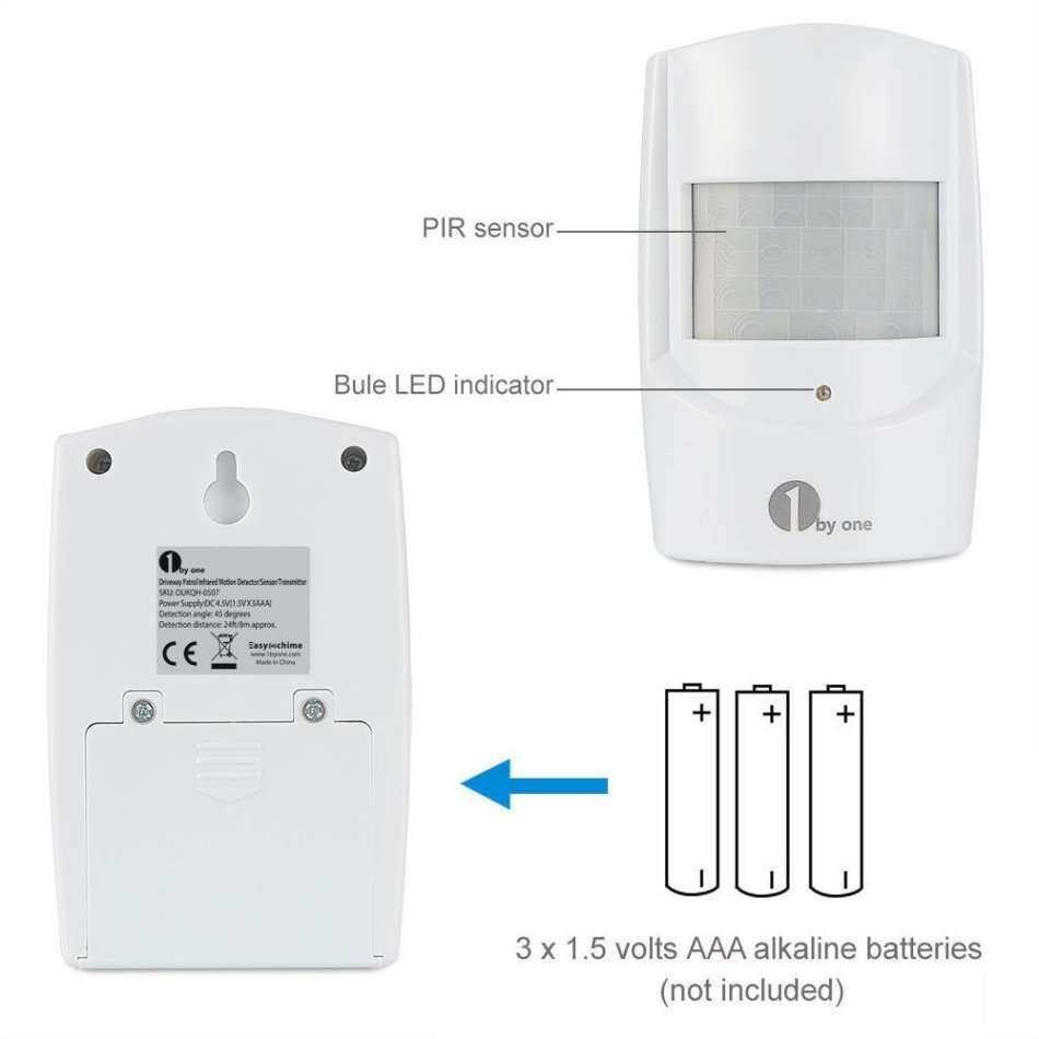 Wireless PIR Motion Sensor Alarm with 2 Remotes & Mount Bracket