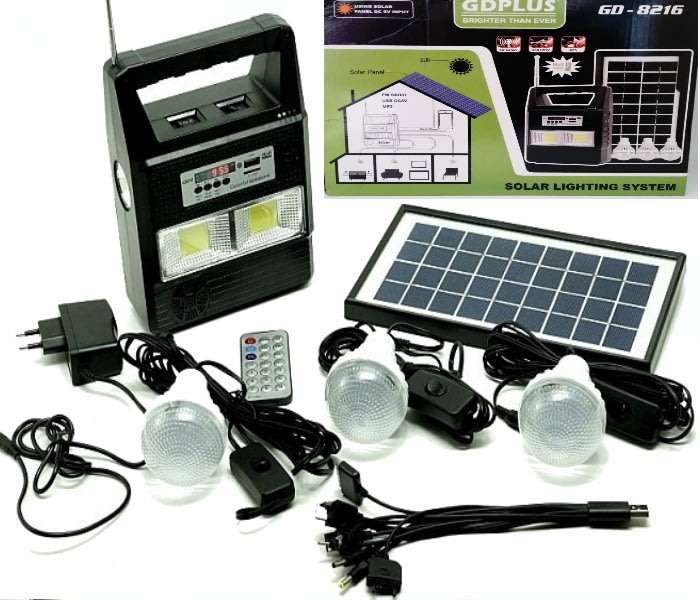 SOLAR FM Radio Light System - Control Radio Unit, 3 LED Lights, Solar Panel, Remote & 10 in 1 Cable