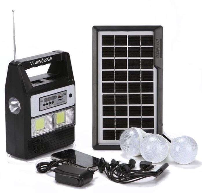 SOLAR FM Radio Light System - Control Radio Unit, 3 LED Lights, Solar Panel, Remote & 10 in 1 Cable