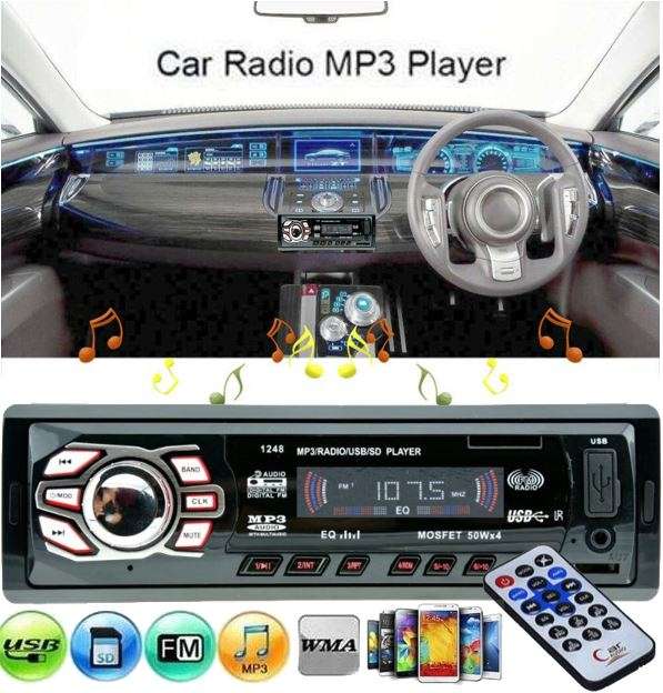 LED Car Radio & Remote - MP 3, FM Stereo, Supports USB, SD Card, AUX, 5V Charging, etc.