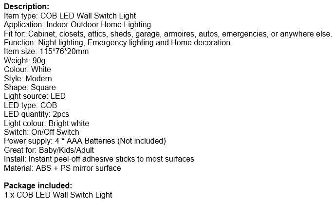 COB LED Magnetic Wall Switch Night Light - Compact, Convenient, Practical and Battery-powered
