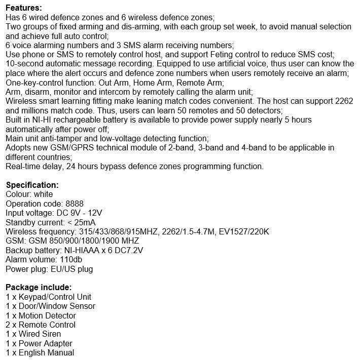 GSM Wireless Alarm System - Alarm sounds when motion is detected and an SMS is send to the owner