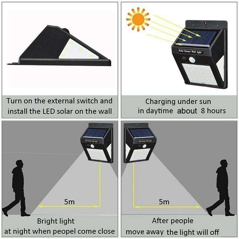 40 LED Solar Power Wall Light, PIR Motion Sensor, Waterproof, Night Sensor & Eco-friendly, 3 Modes
