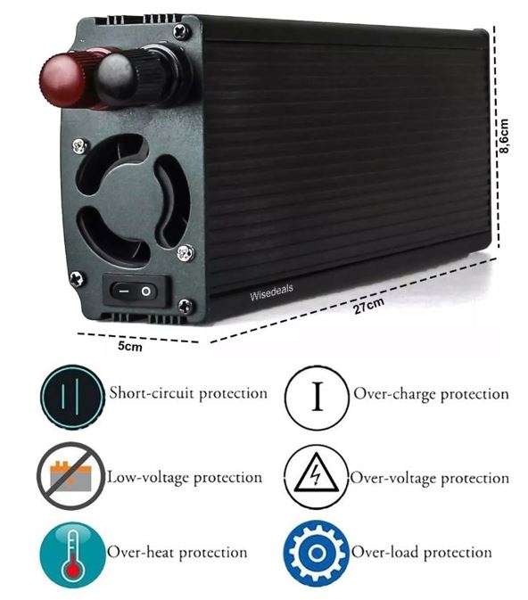 2000W Solar Power Inverter - Convert 12V DC to 220V AC (2000W Continious Power & 4000W Peak Power)