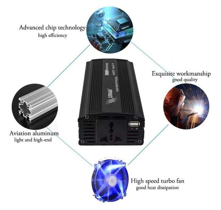2000W Solar Power Inverter - Convert 12V DC to 220V AC (2000W Continious Power & 4000W Peak Power)