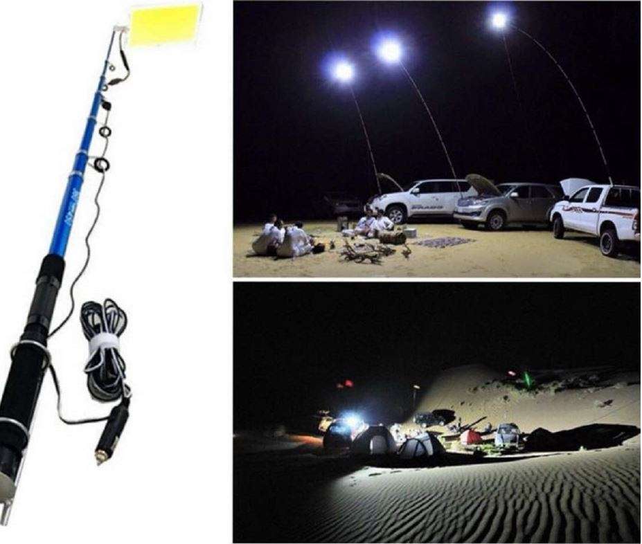 500 Watt, 5m, 12V Telescopic Fishing Rod LED Light with Remote & Accessories