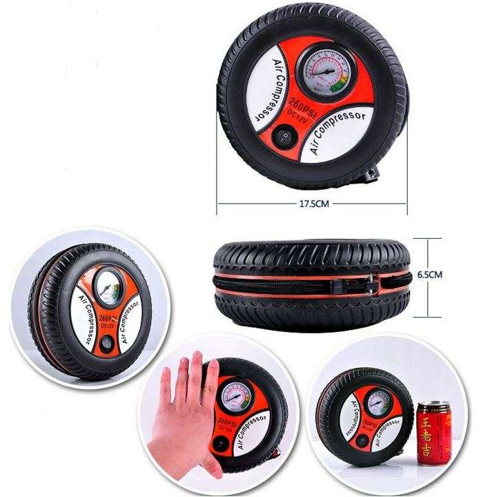 Portable 12V DC Air Compressor Ideal for inflating car tires, balls, rubber floater, hovercraft etc