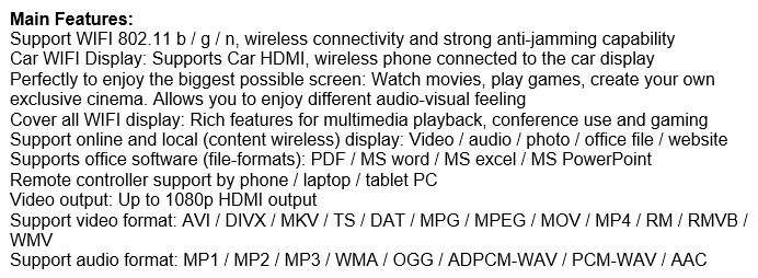 Full HD Mirascreen WIFI Display Dongle - Cast from Phone to Big Screen