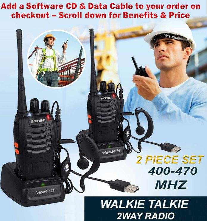 2 X Handheld Walkie Talkie Hand Radio Set with 16 Channels, 3 - 5 km talking range etc
