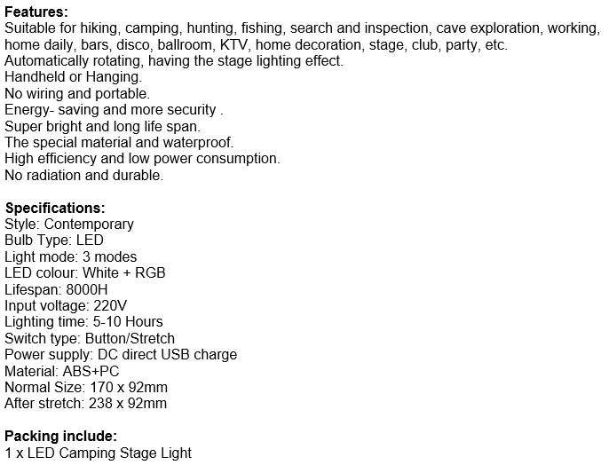 Multi-function Super Bright Rechargeable LED Camping Light with 3 Lightening Modes