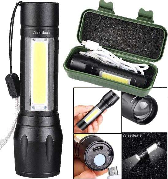 USB Charging Mini LED Flashlight with Build in Battery Box Set