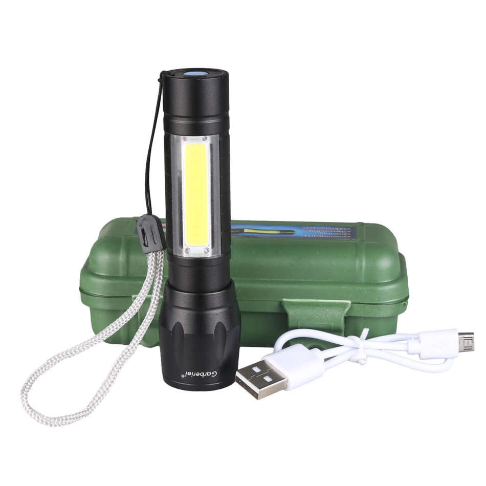 USB Charging Mini LED Flashlight with Build in Battery Box Set