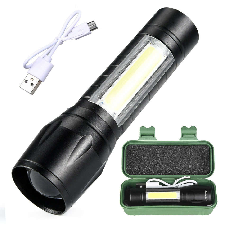 USB Charging Mini LED Flashlight with Build in Battery Box Set