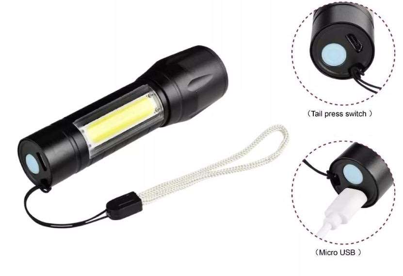 USB Charging Mini LED Flashlight with Build in Battery Box Set