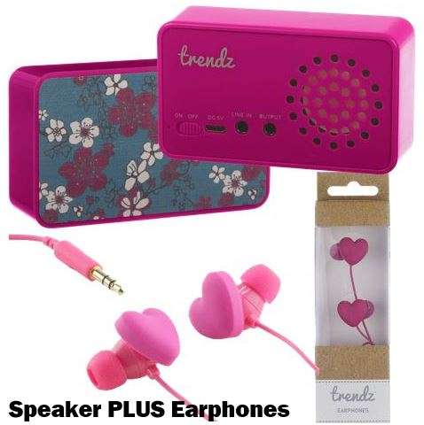 Trendz Portable Mini Speaker with a Surprisingly Big Sound PLUS Cool Pink Heart Shape Earphones