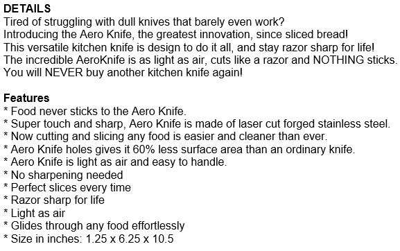 Aero Knife  Cuts like a Razor and NOTHING Sticks