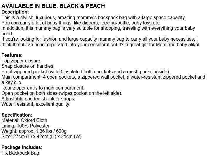 Large Capacity Baby Backpack Bag with insulated bottle pockets