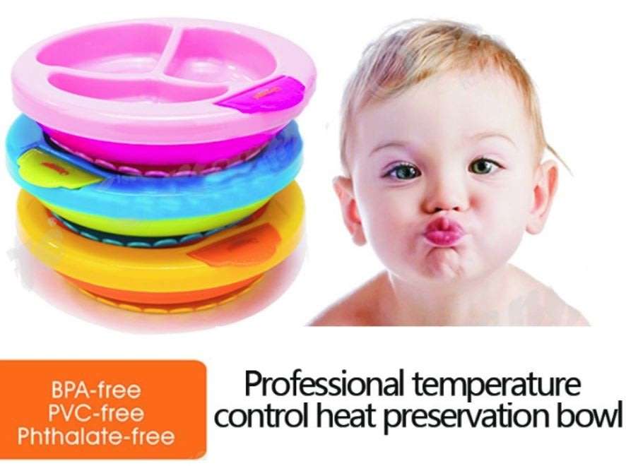 Non-slip suction warming plate for babys with divided Compartments  BPA, PVC and Phthalate Free