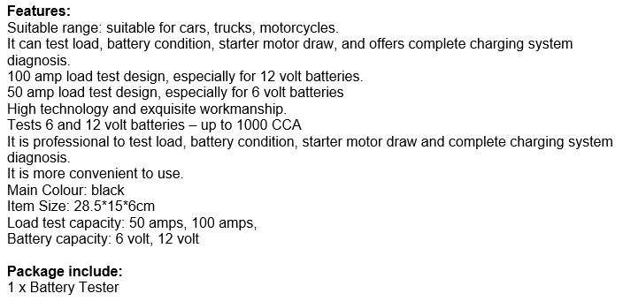 6V & 12V Battery Load Tester - Offers Complete Charging System Diagnosis