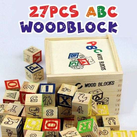 27 Piece ABC Wooden Block Set. The Quick, Easy, Simple and Classic Learning Toy