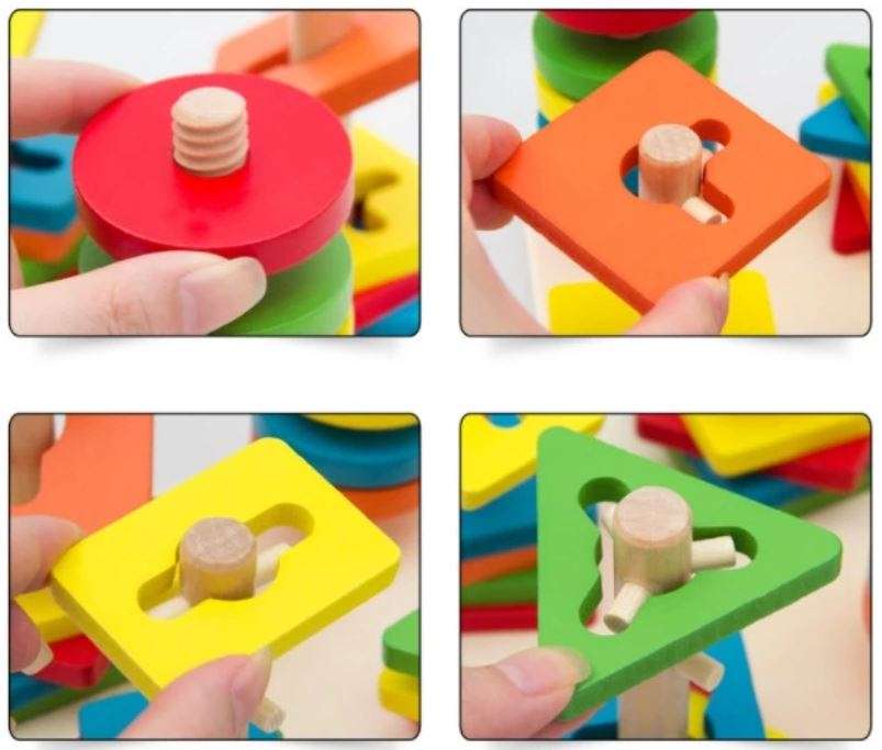 Magnetic wooden shape Column Builder with fishing rod