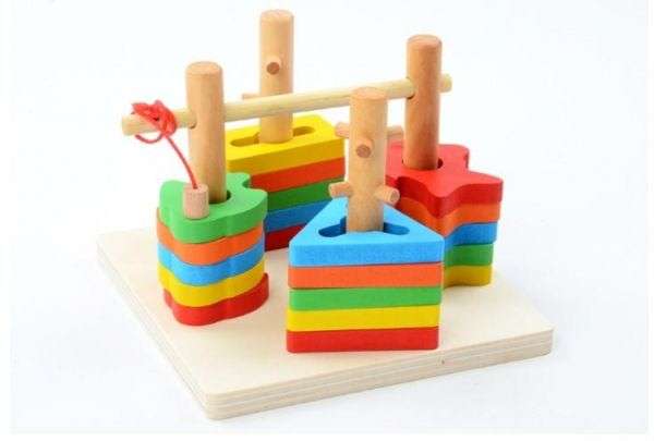 Magnetic wooden shape Column Builder with fishing rod