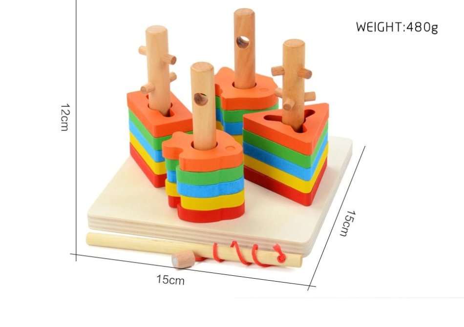 Magnetic wooden shape Column Builder with fishing rod