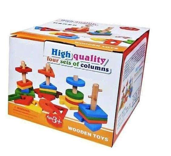 Magnetic wooden shape Column Builder with fishing rod