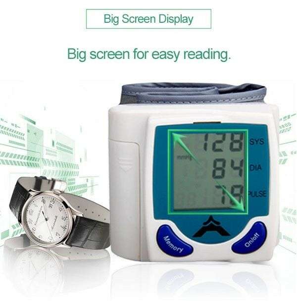 Digital LCD Wrist Blood Pressure Monitor With Heart Beat Rate Pulse Meter Measure
