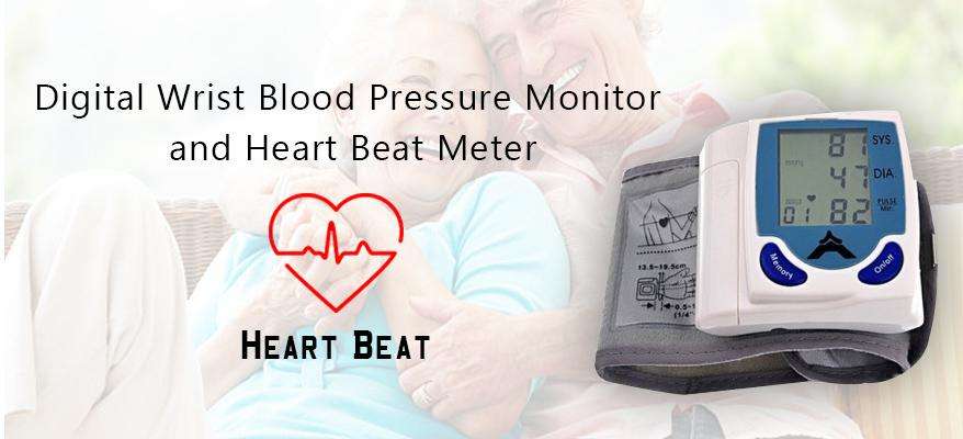 Digital LCD Wrist Blood Pressure Monitor With Heart Beat Rate Pulse Meter Measure