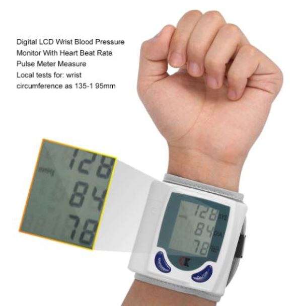 Digital LCD Wrist Blood Pressure Monitor With Heart Beat Rate Pulse Meter Measure