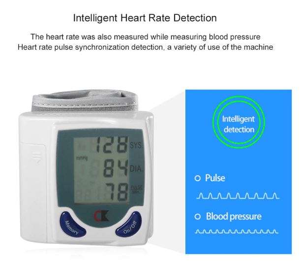 Digital LCD Wrist Blood Pressure Monitor With Heart Beat Rate Pulse Meter Measure