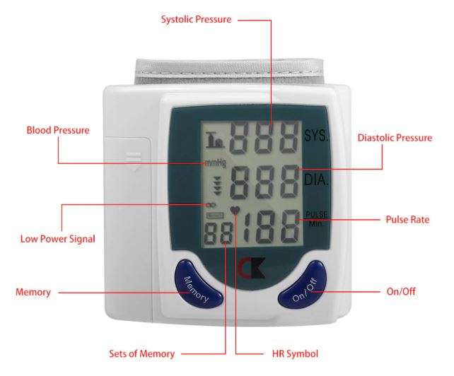 Digital LCD Wrist Blood Pressure Monitor With Heart Beat Rate Pulse Meter Measure