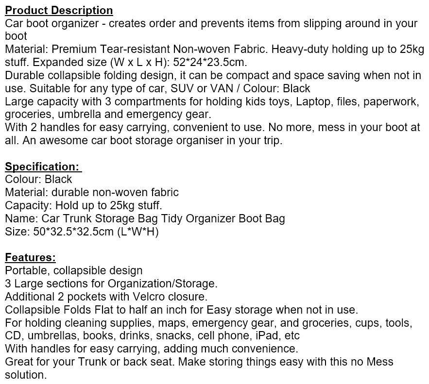 Portable, Convenient, and Collapsible Car Boot Organizer with Carry Handles